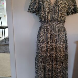 Max Studio Blue and Cream Patterned Maxi Dress